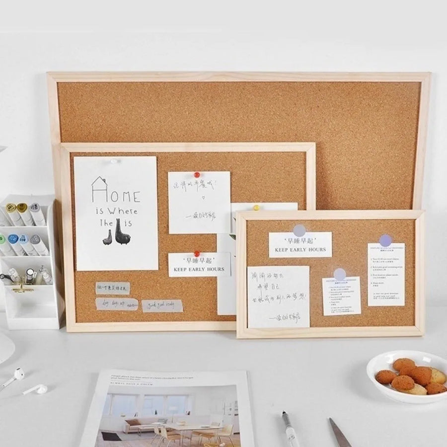 Wooden Framed Cork Bulletin Board — Decorative Memo Display Panel