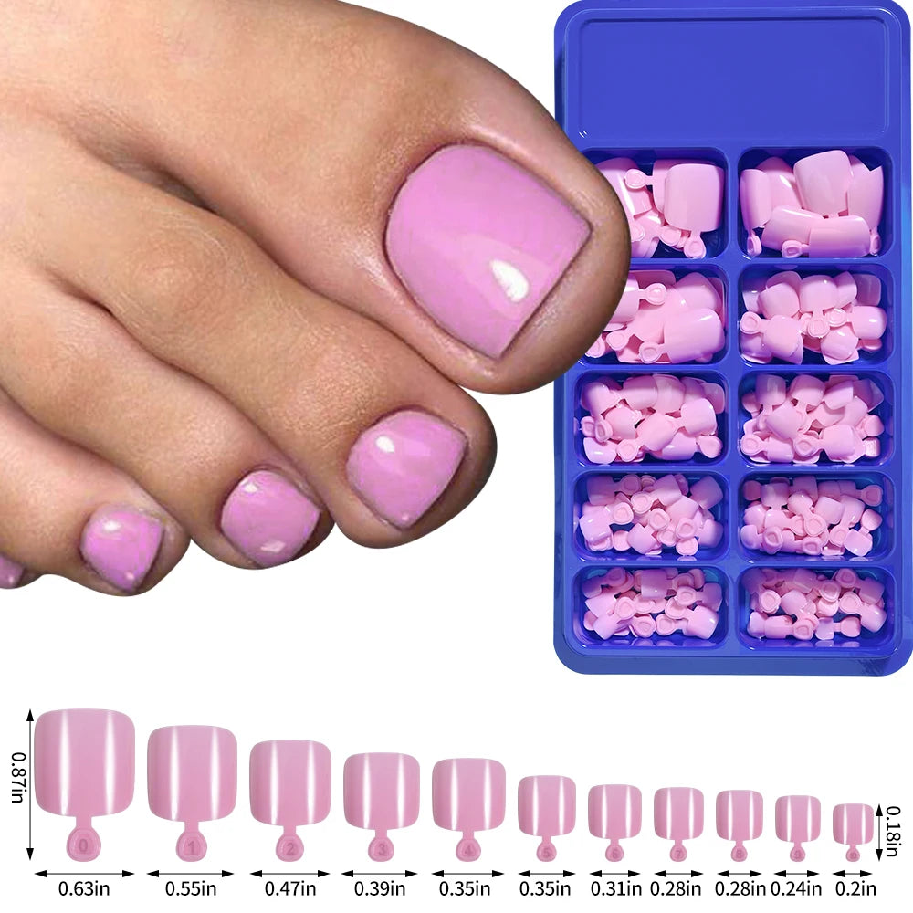 100pc Press On Toenails — Short Square Fake Nail Set for Manicure