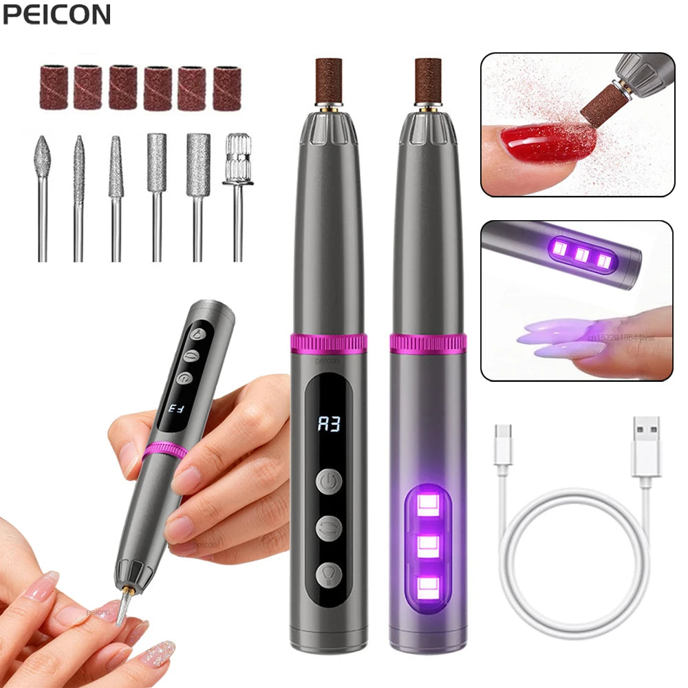 PEICON Electric Nail Drill & UV Lamp — 2-in-1 Cordless Manicure Tool