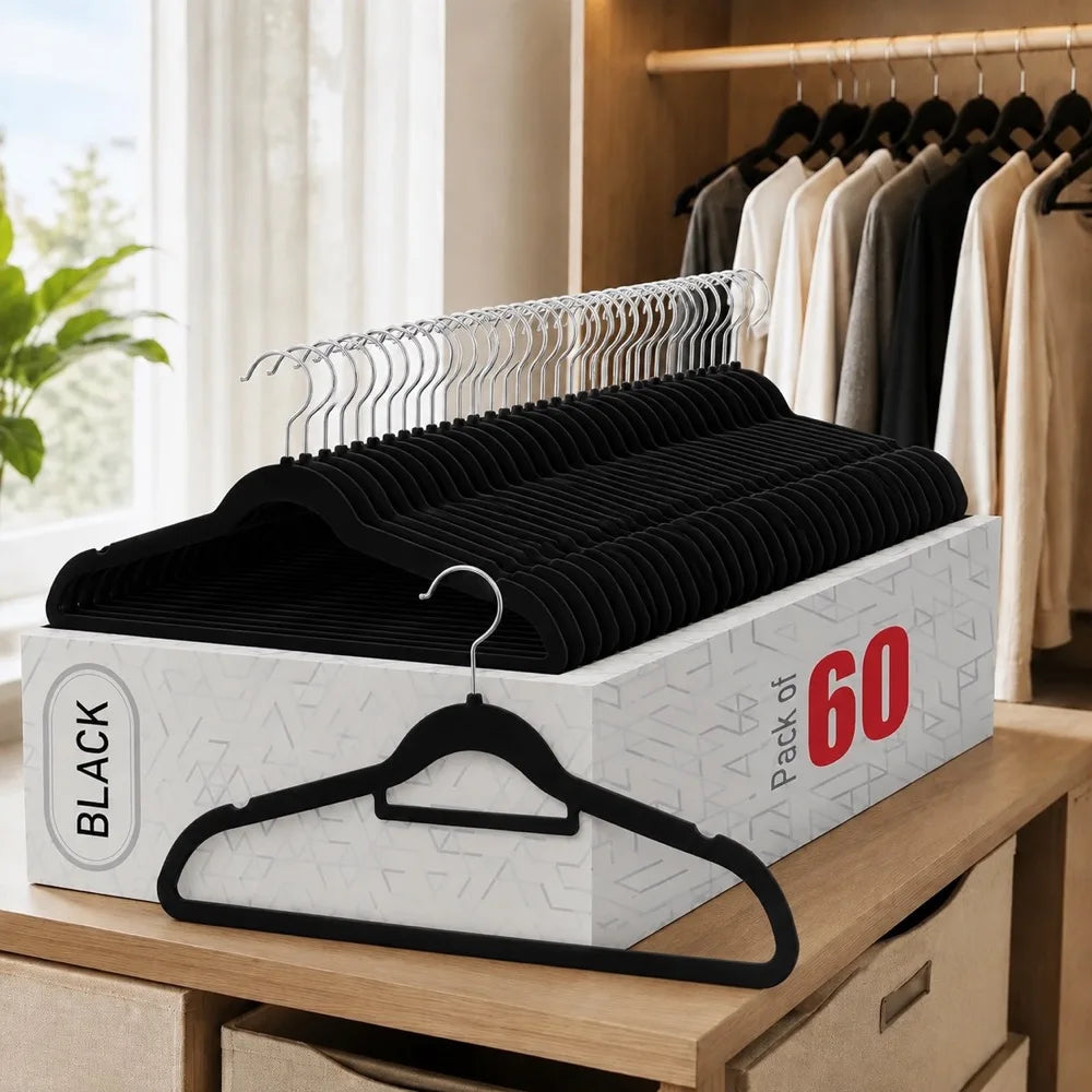 Non-Slip Velvet Clothes Hangers — Space-Saving Wardrobe Organizer
