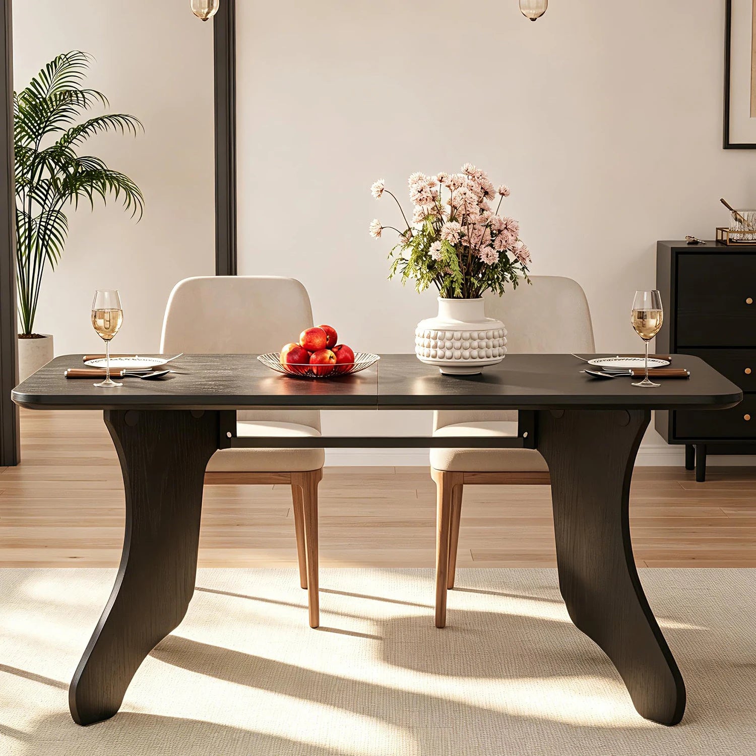 HiMISS 63 Inch Rectangular Dining Table — Modern Farmhouse Design with Antler Style Legs