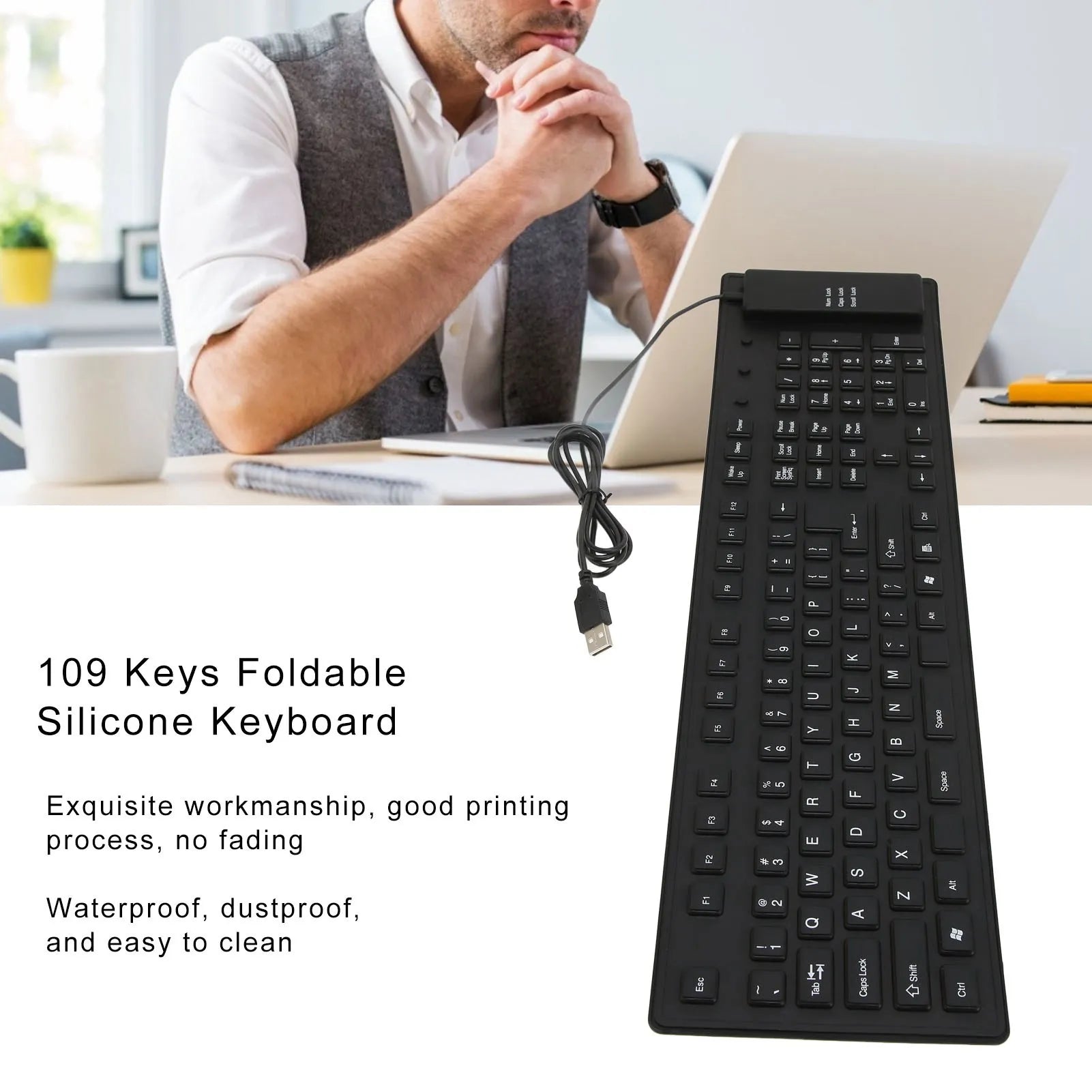 VBESTLIFE Foldable Silicone Keyboard — Waterproof USB Wired Typing Solution