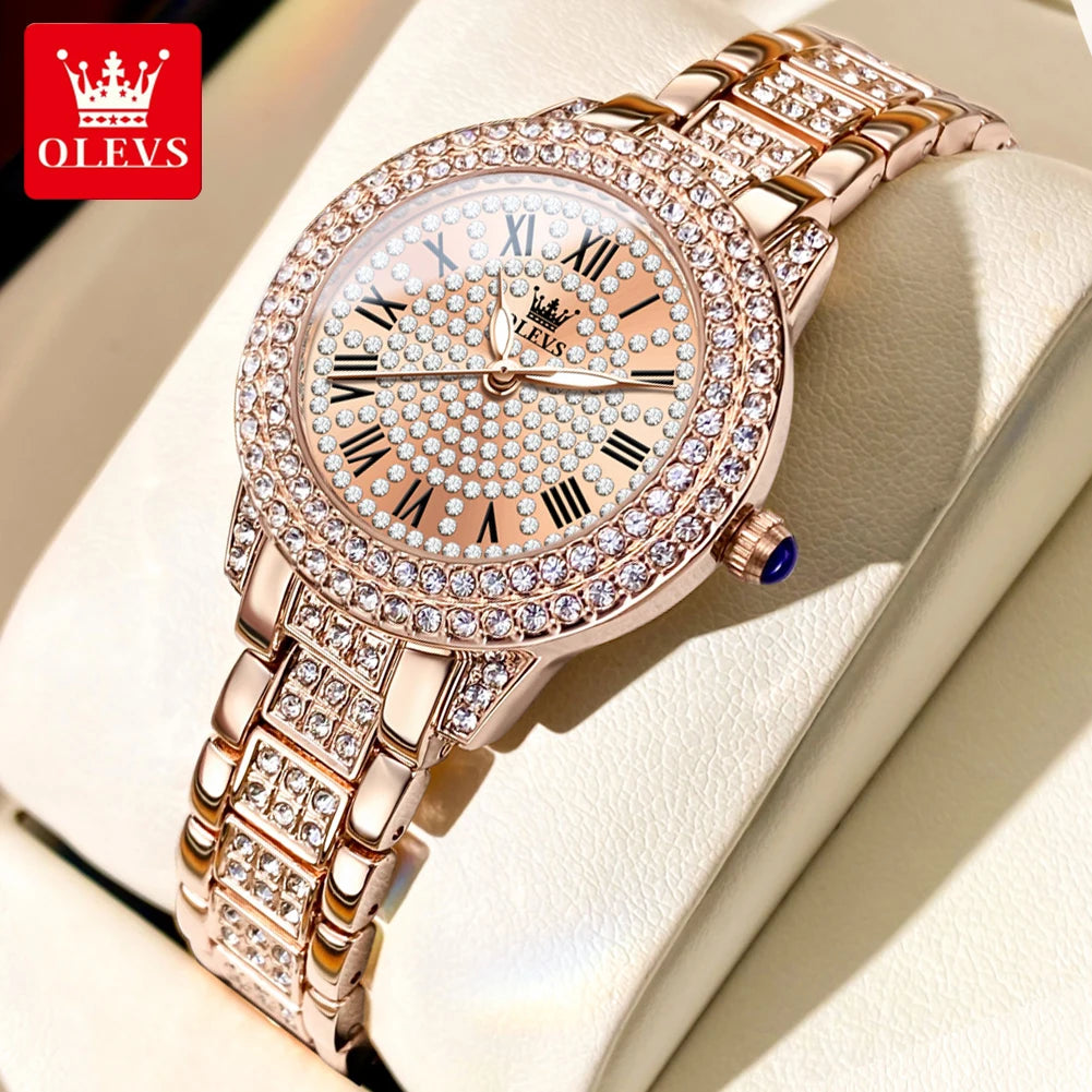 OLEVS Women's Luxury Quartz Watch — Roman Dial with Diamond Accents