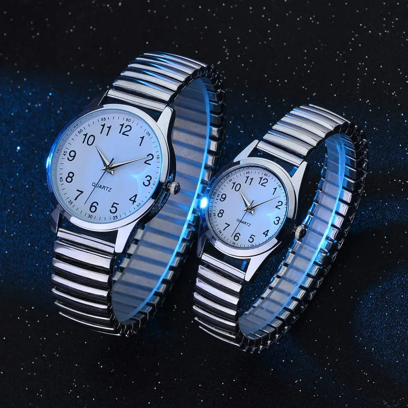 Fashion Couple Quartz Watches — Simple Arabic Dial with Elastic Band