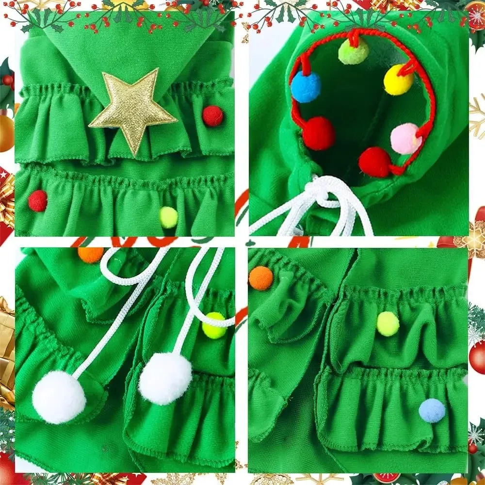 Christmas Tree Pet Cloak and Hat Set — Festive Green Holiday Costume