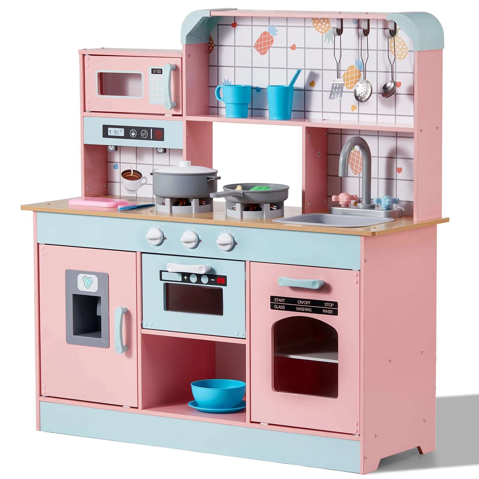 SucceBuy Wooden Kids Kitchen Playset — Chef Roleplay Toy with Lights & Sounds