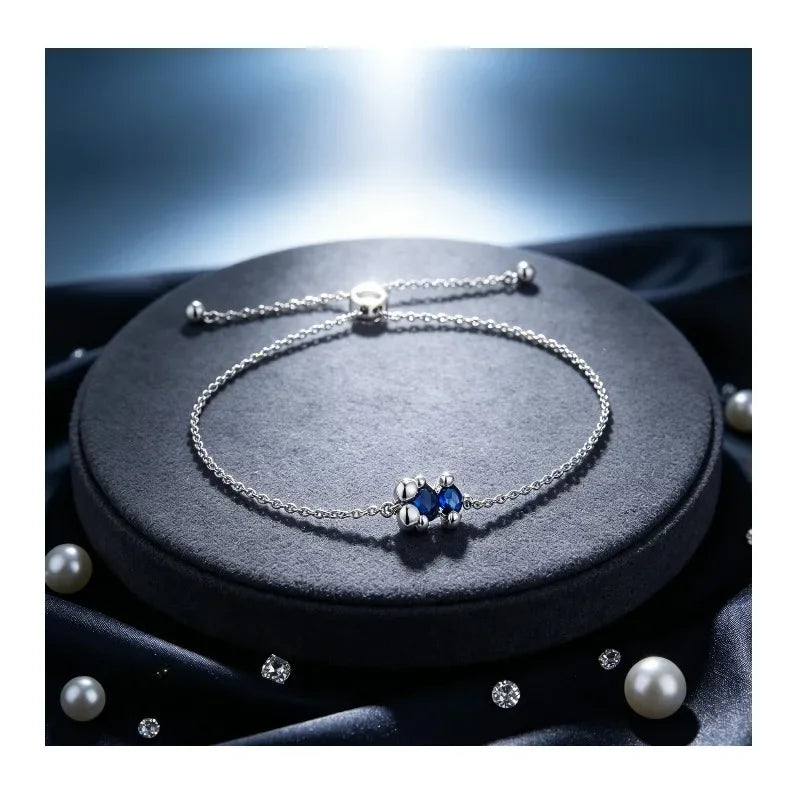 Silver Plated Adjustable Chain Bracelet — Blue Crystal Charm Jewelry