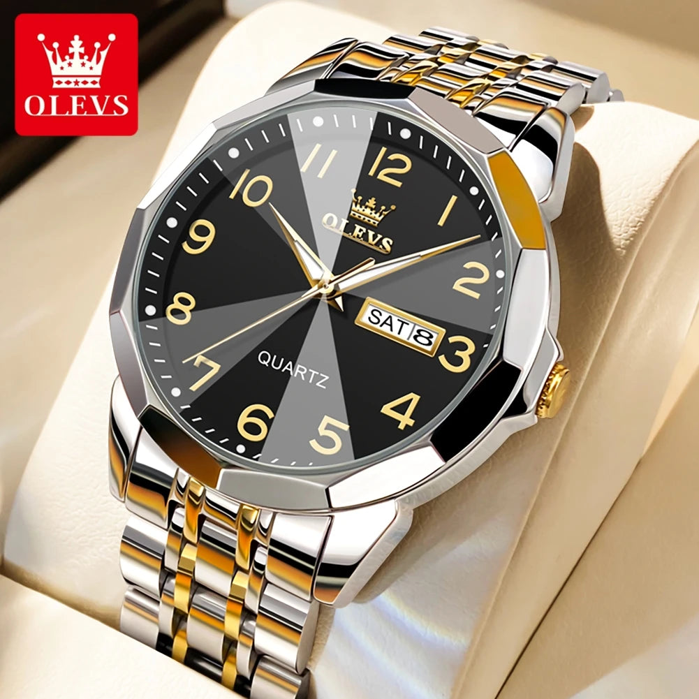 OLEVS 9970 Quartz Wristwatch — Stainless Steel Men's Watch with Date Display