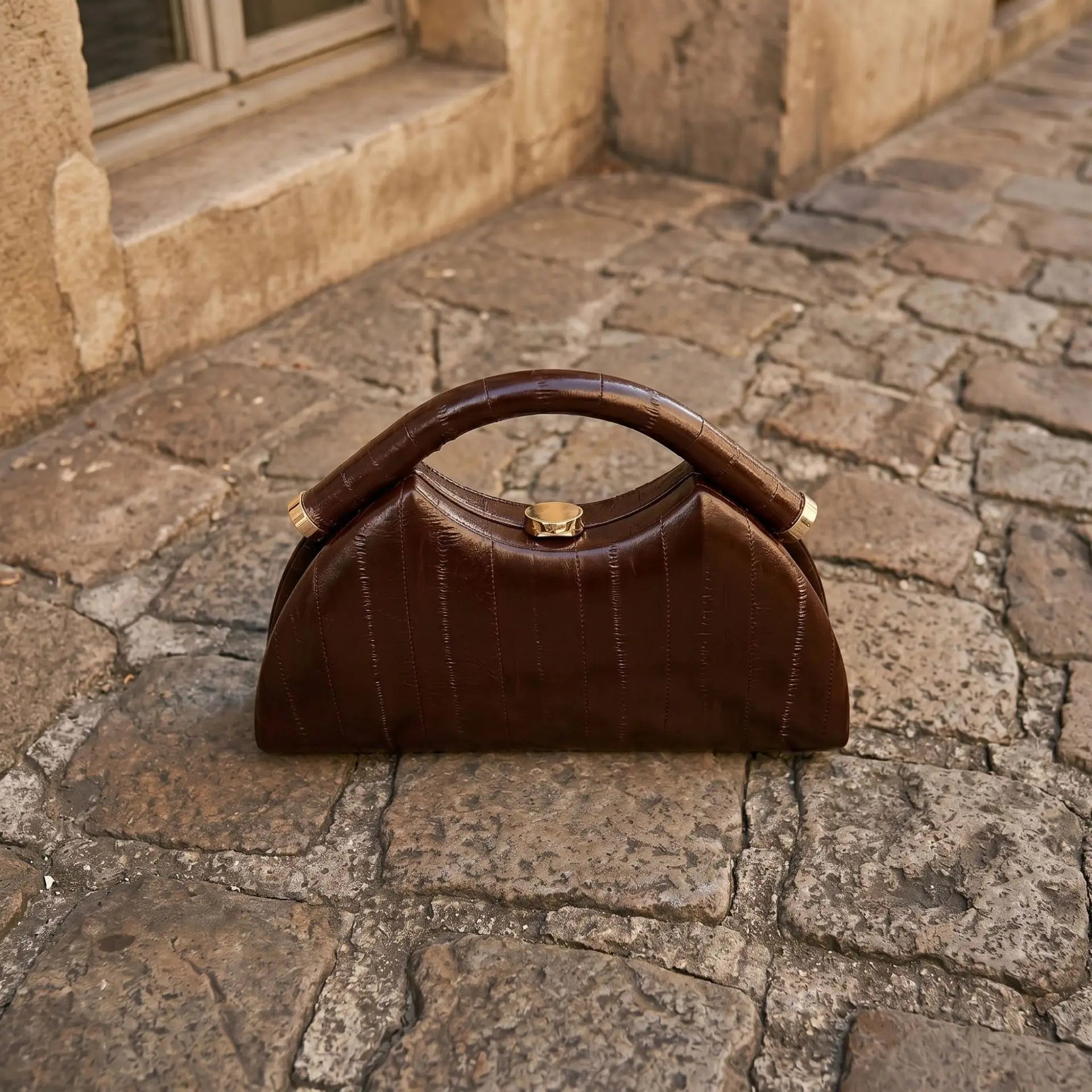 Half Moon Evening Clutch — Elegant PU Leather Handbag for Weddings