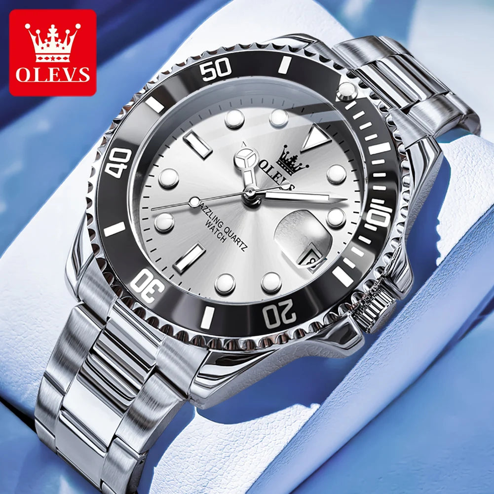 OLEVS 5885 Men's Quartz Watch — Stainless Steel Luxury Style with Auto Date