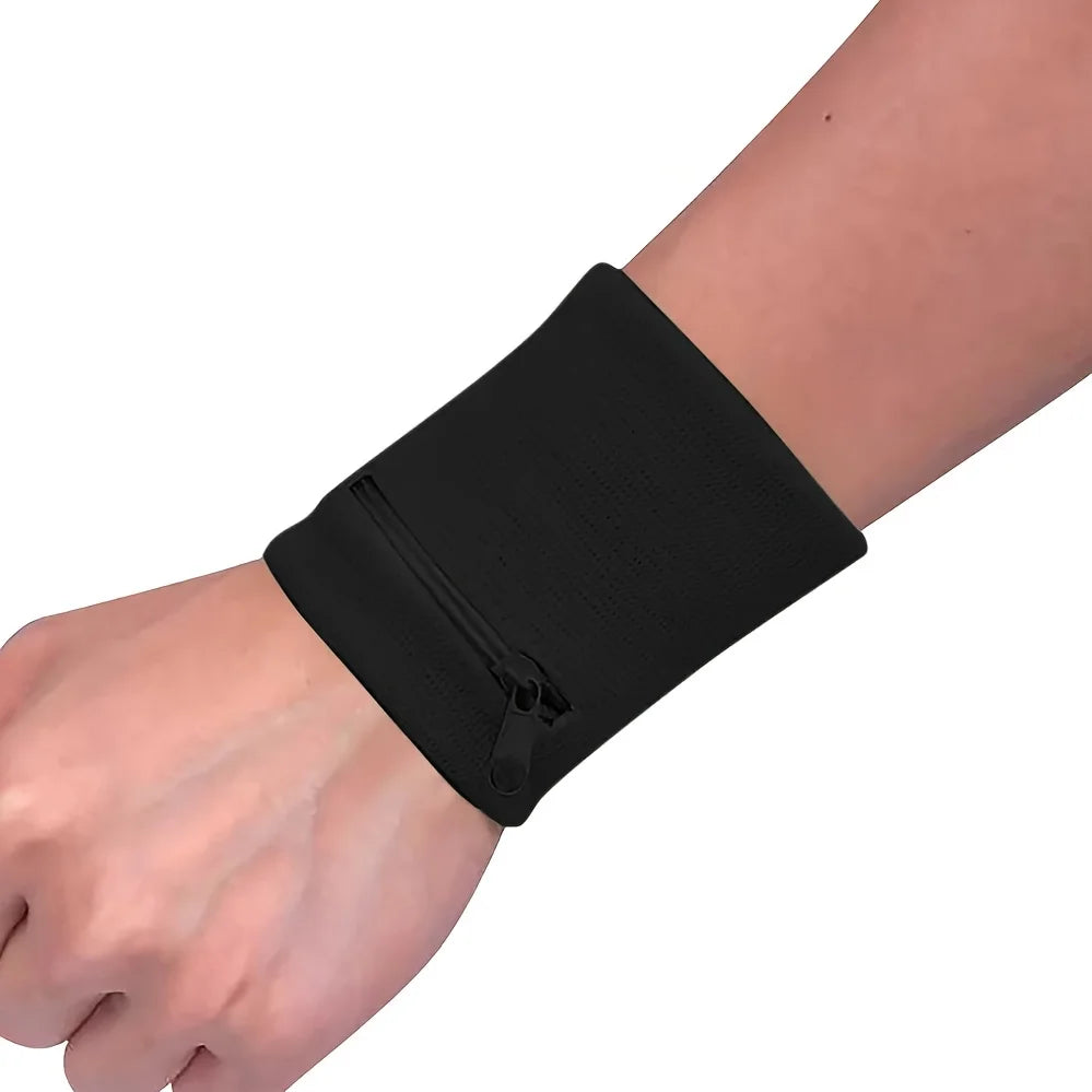 Zippered Wrist Sweatband Wallet — Secure Storage for Keys and Coins