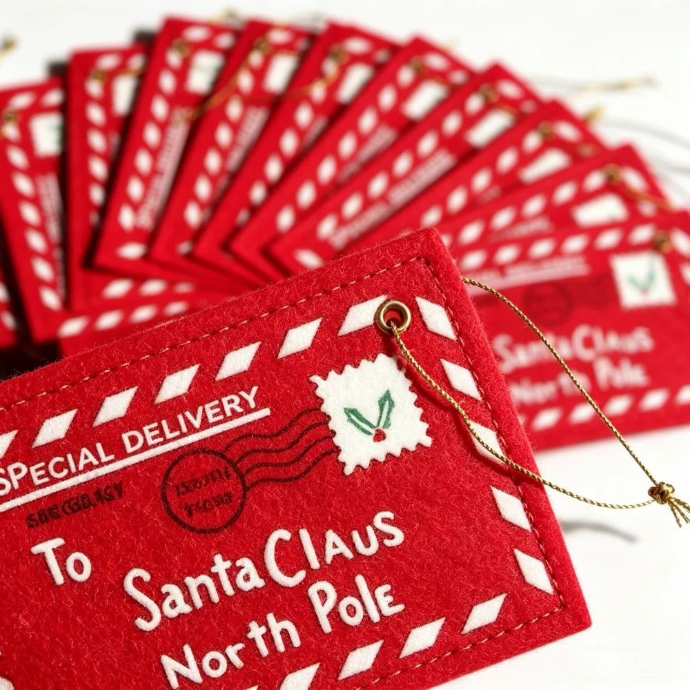 Santa Claus Embroidered Felt Envelopes — 12-Piece Christmas Ornament Set
