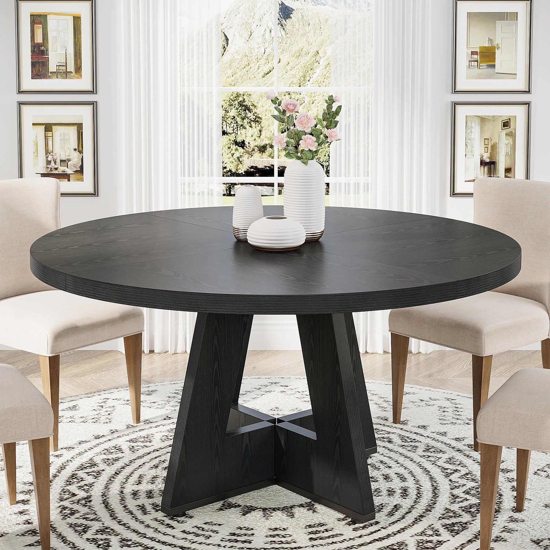 Tribesigns Round Dining Table — 47 Inch Farmhouse Kitchen Table