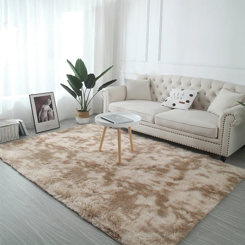 VIKAMA Tie-Dye Plush Carpet — Soft Fluffy Area Rug for Living Room & Nursery