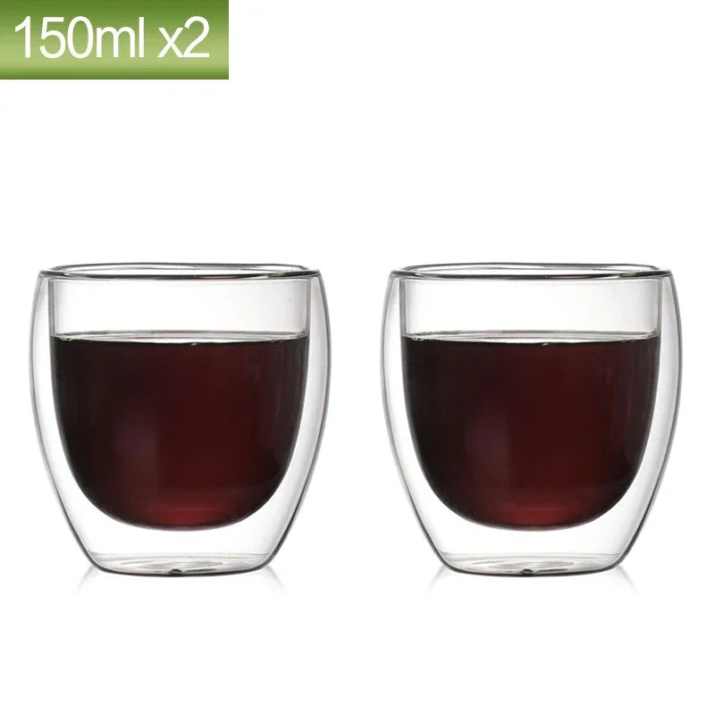 Double Wall Glass Cup Set — Heat Resistant Handmade Drinkware