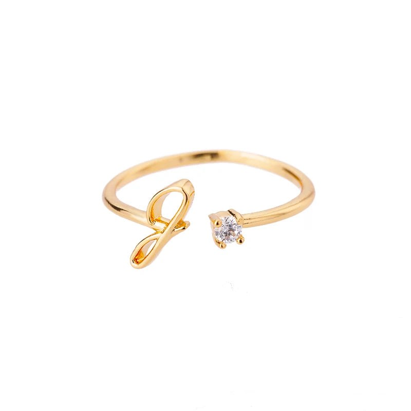 ICFTZWE Zircon Initial Letter Rings — Adjustable Stainless Steel Jewelry