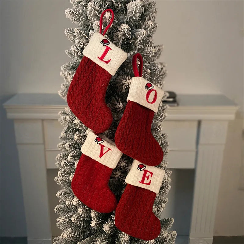 Knitted Snowflake Christmas Stocking — Decorative Holiday Tree Ornament