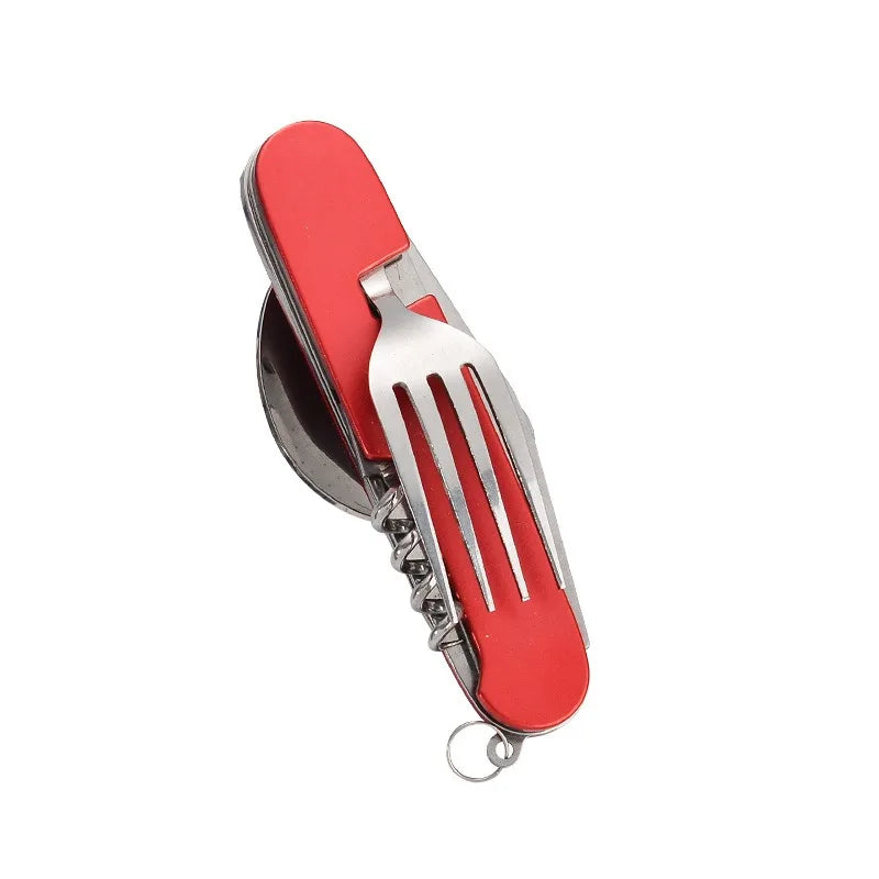 6-in-1 Stainless Steel Camping Cutlery Set — Portable Folding Outdoor Kit