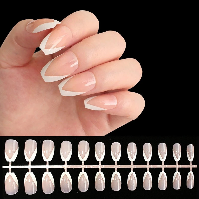French Tip Press On Nails — Handmade Full Cover False Nail Set