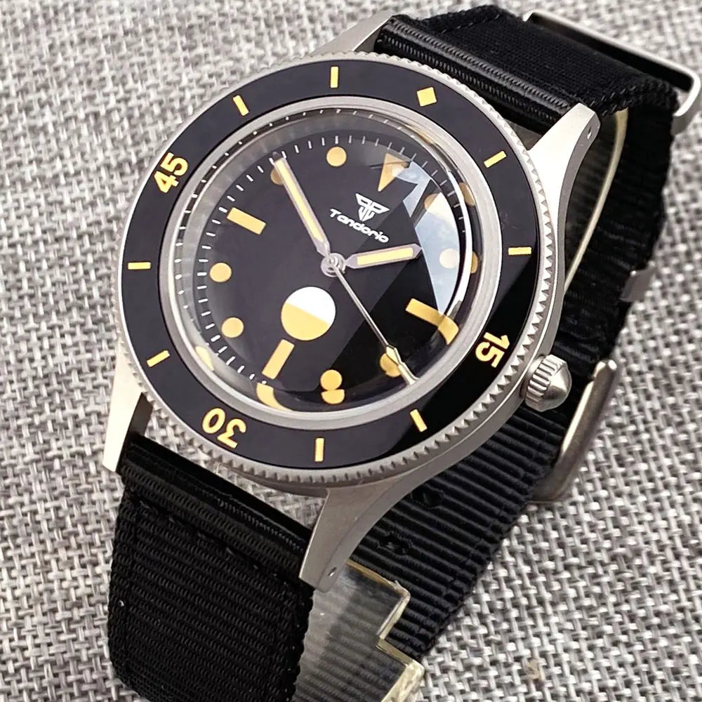 Tandorio Automatic Mechanical Diving Watch — Luminous Sapphire Glass, Black Dial