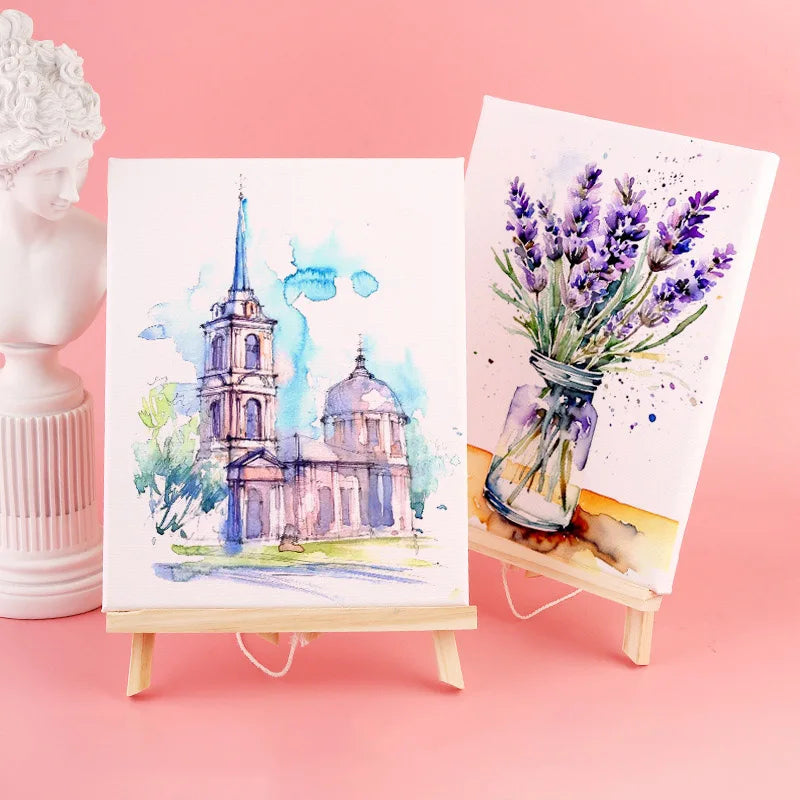 Mini Wooden Easel and Canvas Set — Portable Desktop Art Kit for Painting