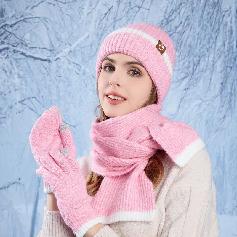 KINIJA Knitted Winter Accessory Set — Warm Hat, Scarf, and Gloves
