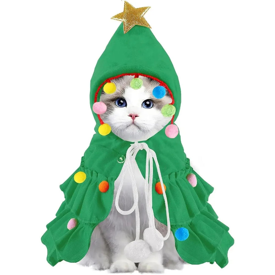 Christmas Tree Pet Cloak and Hat Set — Festive Green Holiday Costume