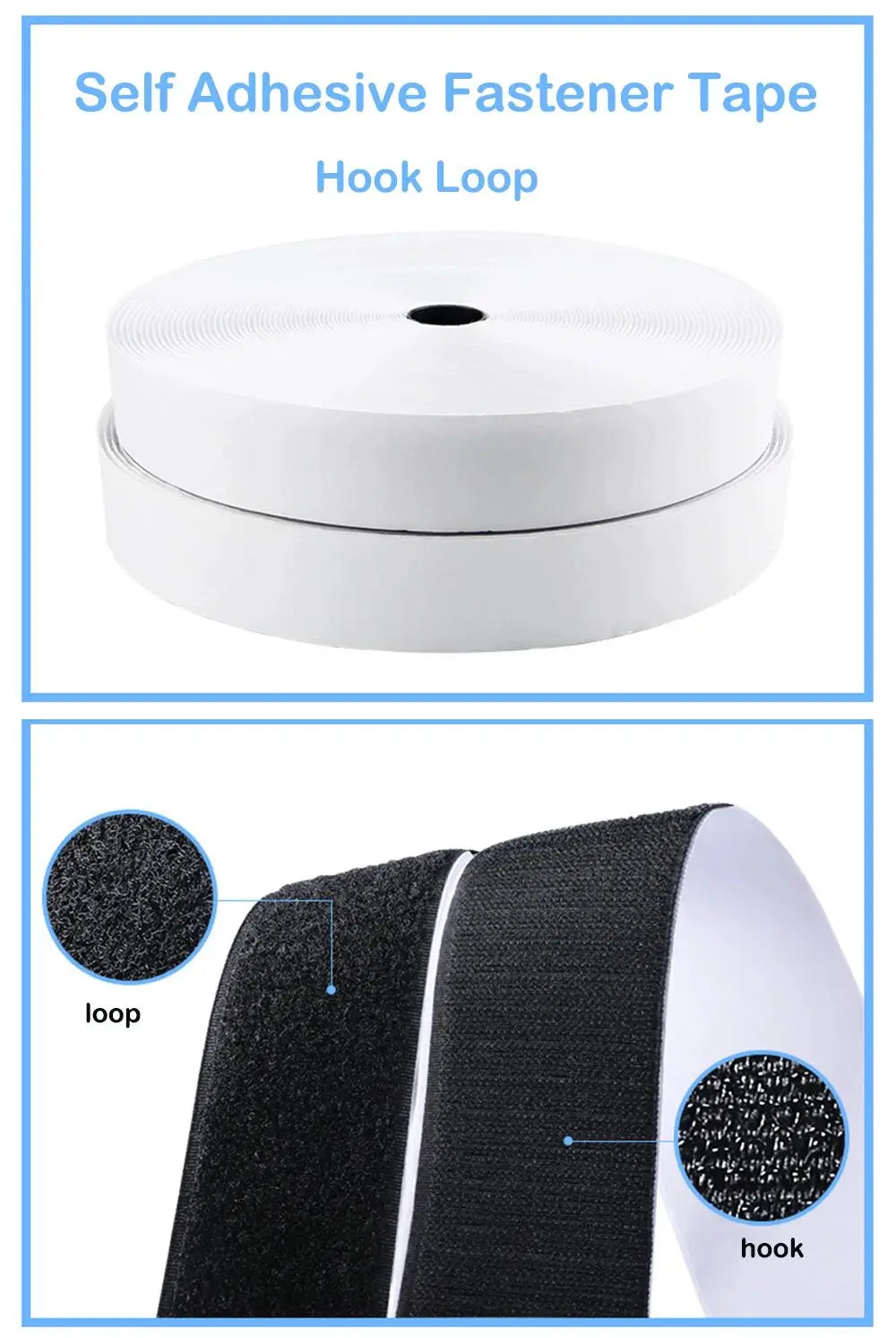 Self-Adhesive Hook and Loop Tape — Extra Strong Double Sided Fastener