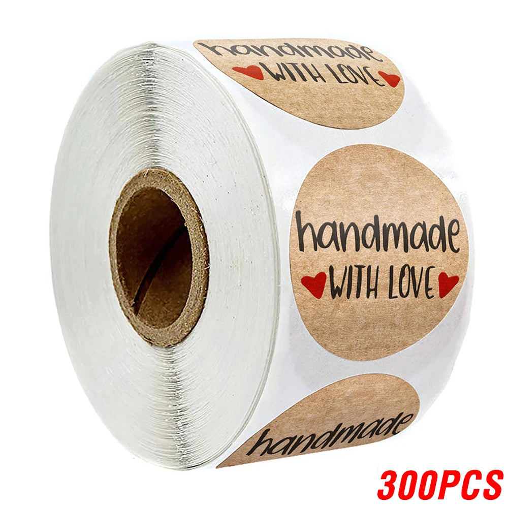 Vintage Kraft Paper Stickers — Handmade With Love Adhesive Labels