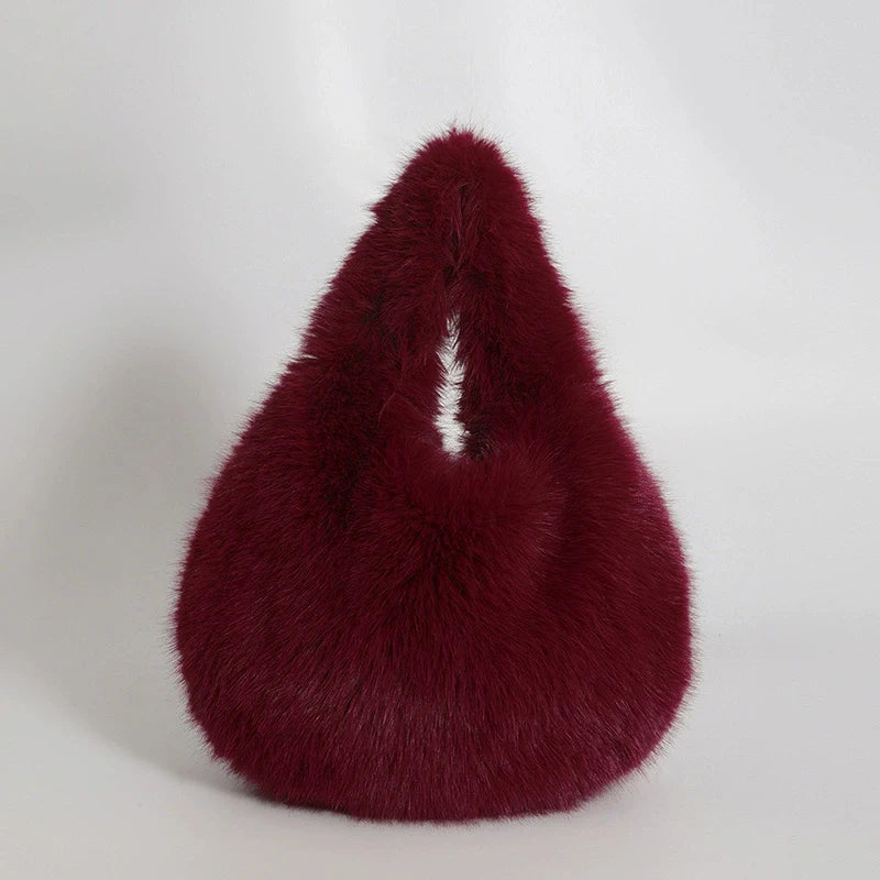 Faux Fur Hobo Shoulder Bag — Soft Plush Handbag for Women