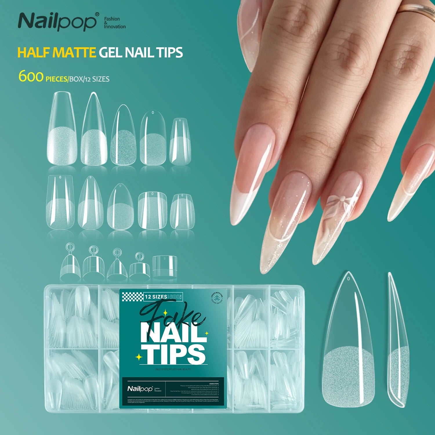 Nailpop Clear Acrylic False Nail Tips — Professional Full Cover Extensions