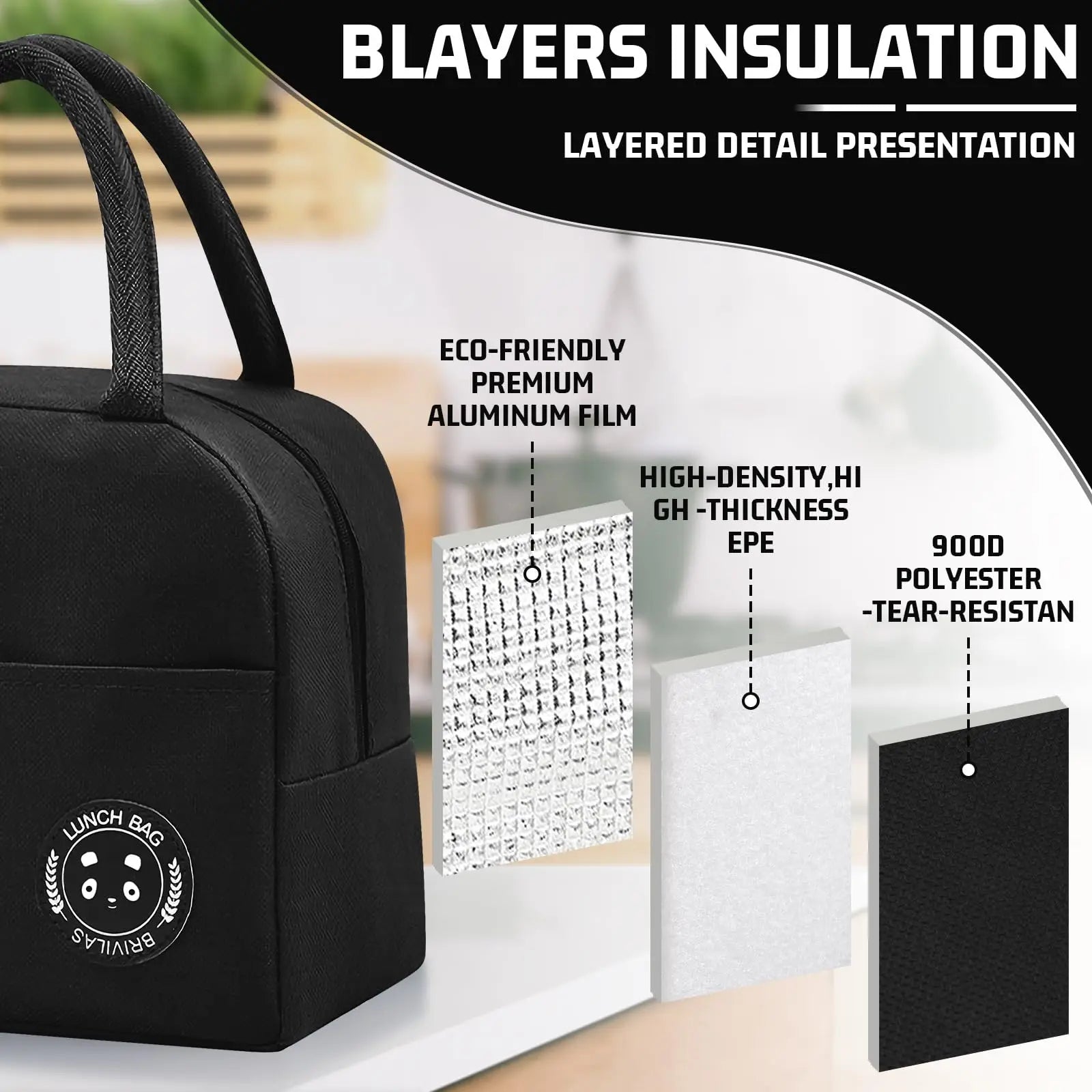 Insulated Bento Lunch Bag — Portable Meal Carrier with Aluminum Foil Lining
