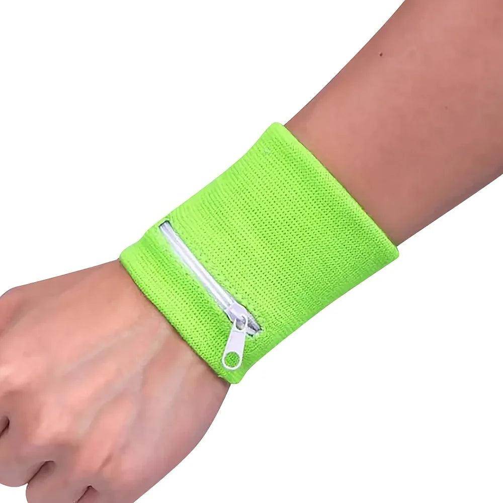 Zippered Wrist Sweatband Wallet — Secure Storage for Keys and Coins