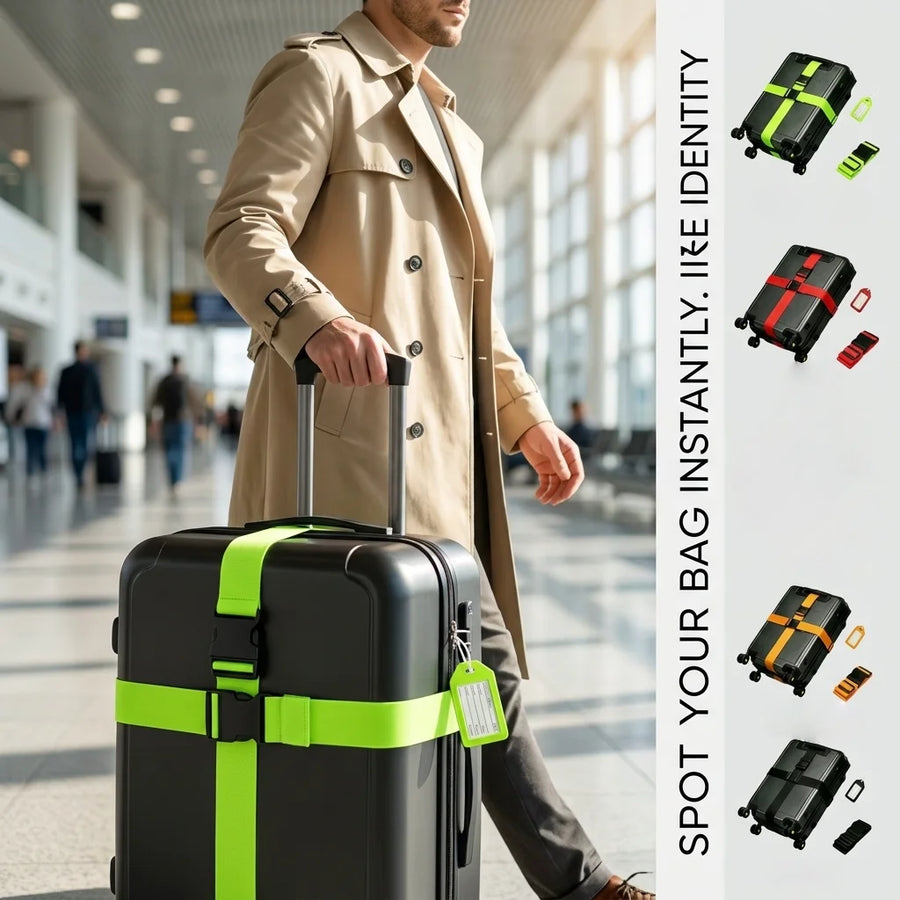 Luggage Security Set — Travel Strap and Identification Tag, 2-Piece Kit