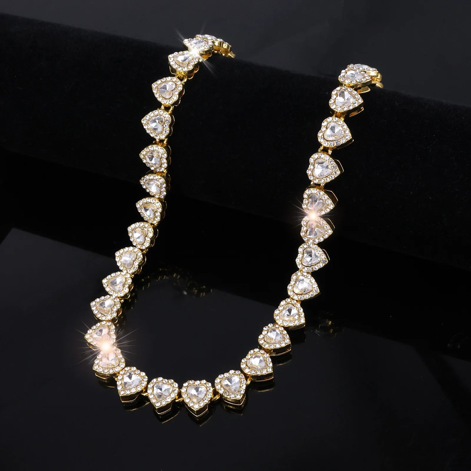 Hip Hop Rhinestone Heart Jewelry Set — Tennis Chain Necklace and Bracelet