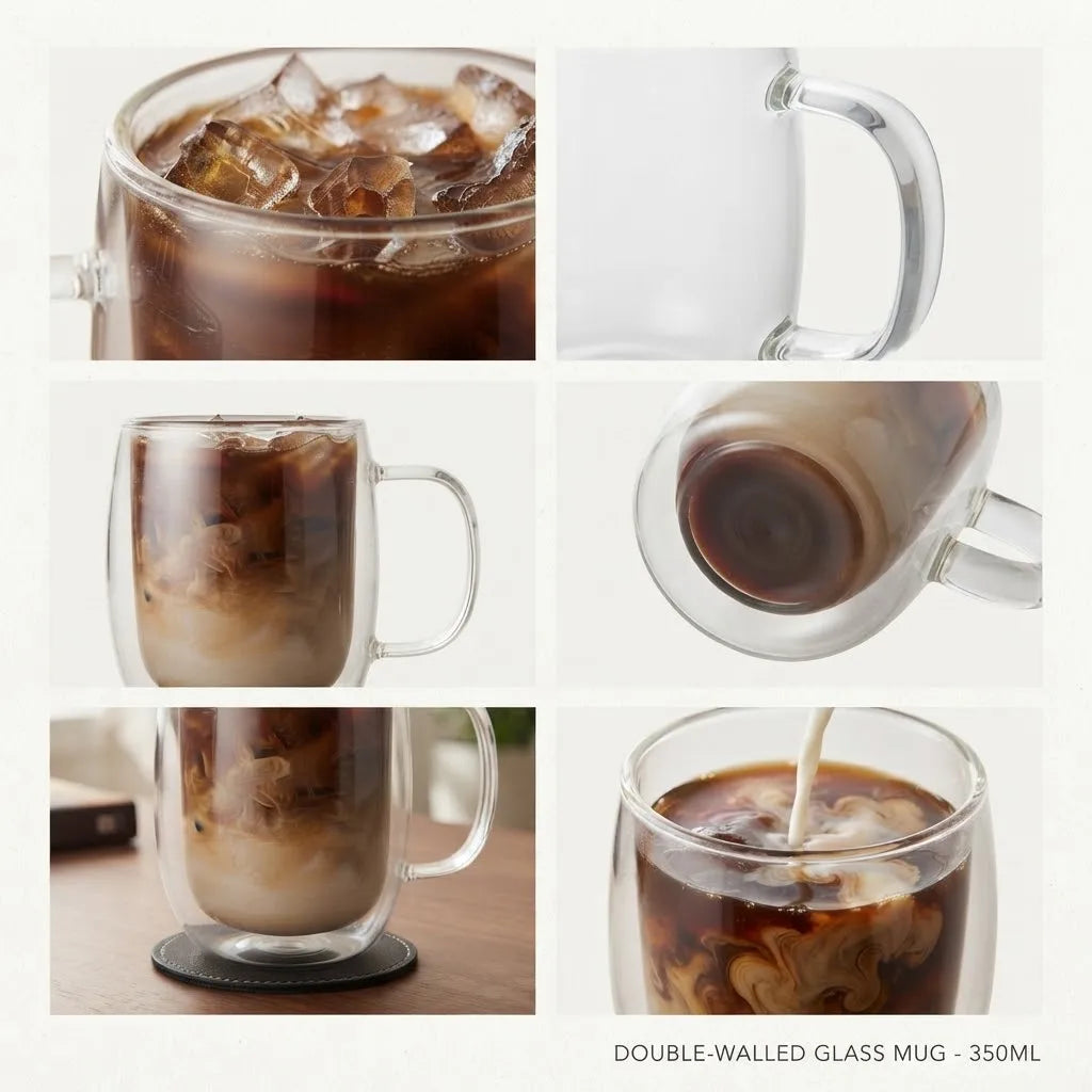 Double Wall Glass Coffee Mugs — Insulated Clear Drinkware with Handles
