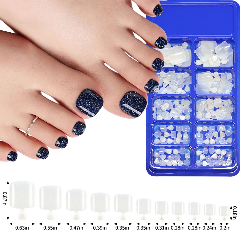 100pc Press On Toenails — Short Square Fake Nail Set for Manicure