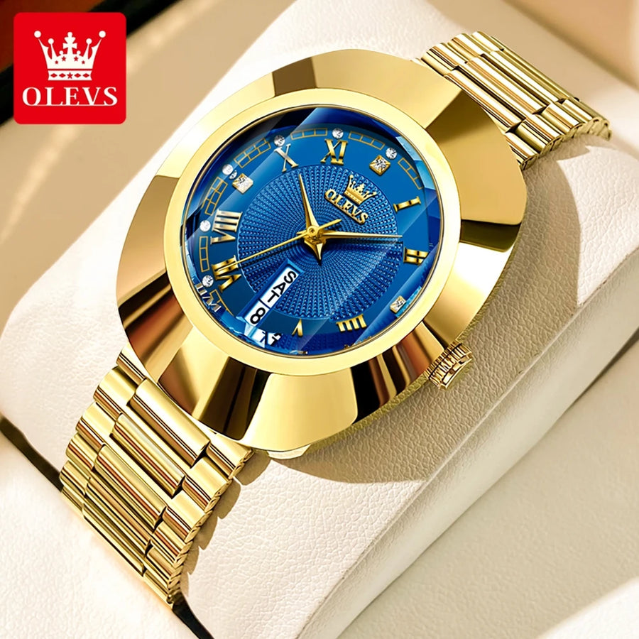 OLEVS Golden Quartz Watch — Elegant Stainless Steel Luxury Timepiece