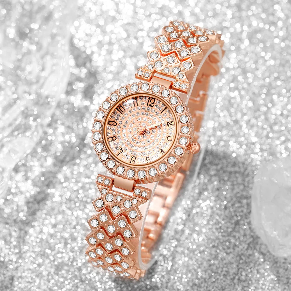 Luxury Rhinestone Jewelry Set — Elegant Quartz Watch & Accessories
