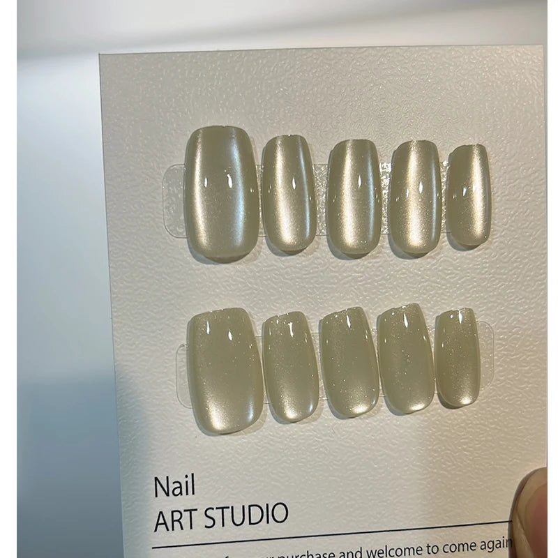 Luxury Cat Eye Press On Nails — Handmade Acrylic Coffin Style False Nails