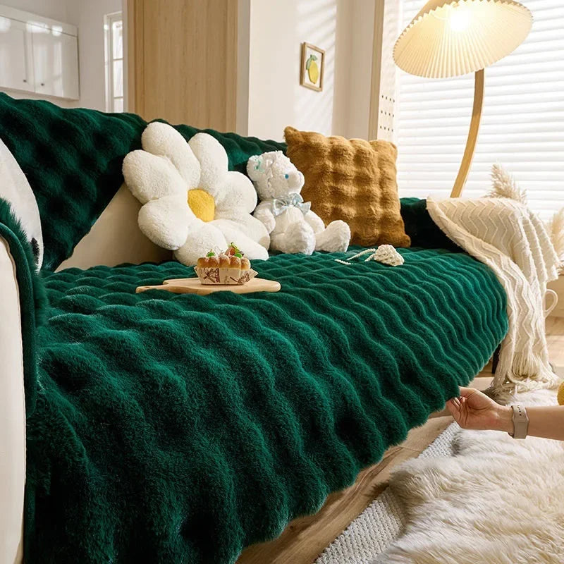 Plush Rabbit Sofa Cushion — Warm Non-Slip Padded Seat Cover