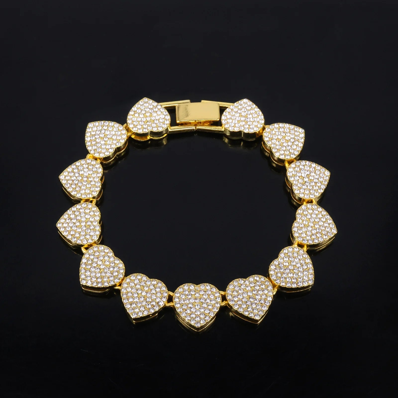 Hip Hop Rhinestone Heart Jewelry Set — Tennis Chain Necklace and Bracelet