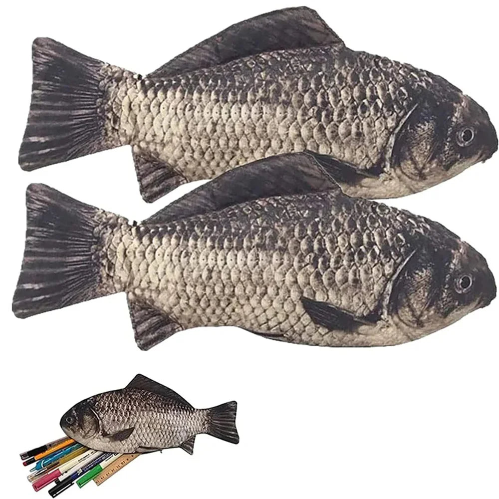 Fish Shaped Novelty Pencil Case — Fun Fabric Pen Bag & Coin Purse