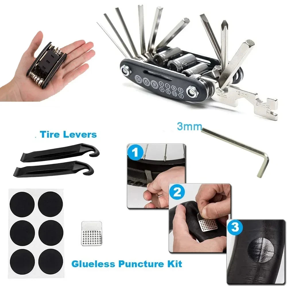 Bicycle Repair Tool Kit — Portable Multi-Function Set with Pump