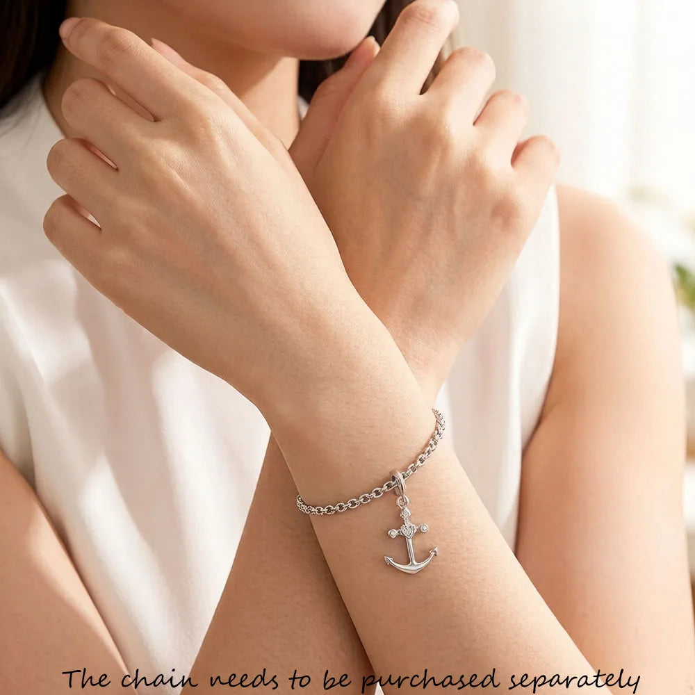 Thaddaeus Anchor and Heart Charm — 925 Sterling Silver Nautical Pendant