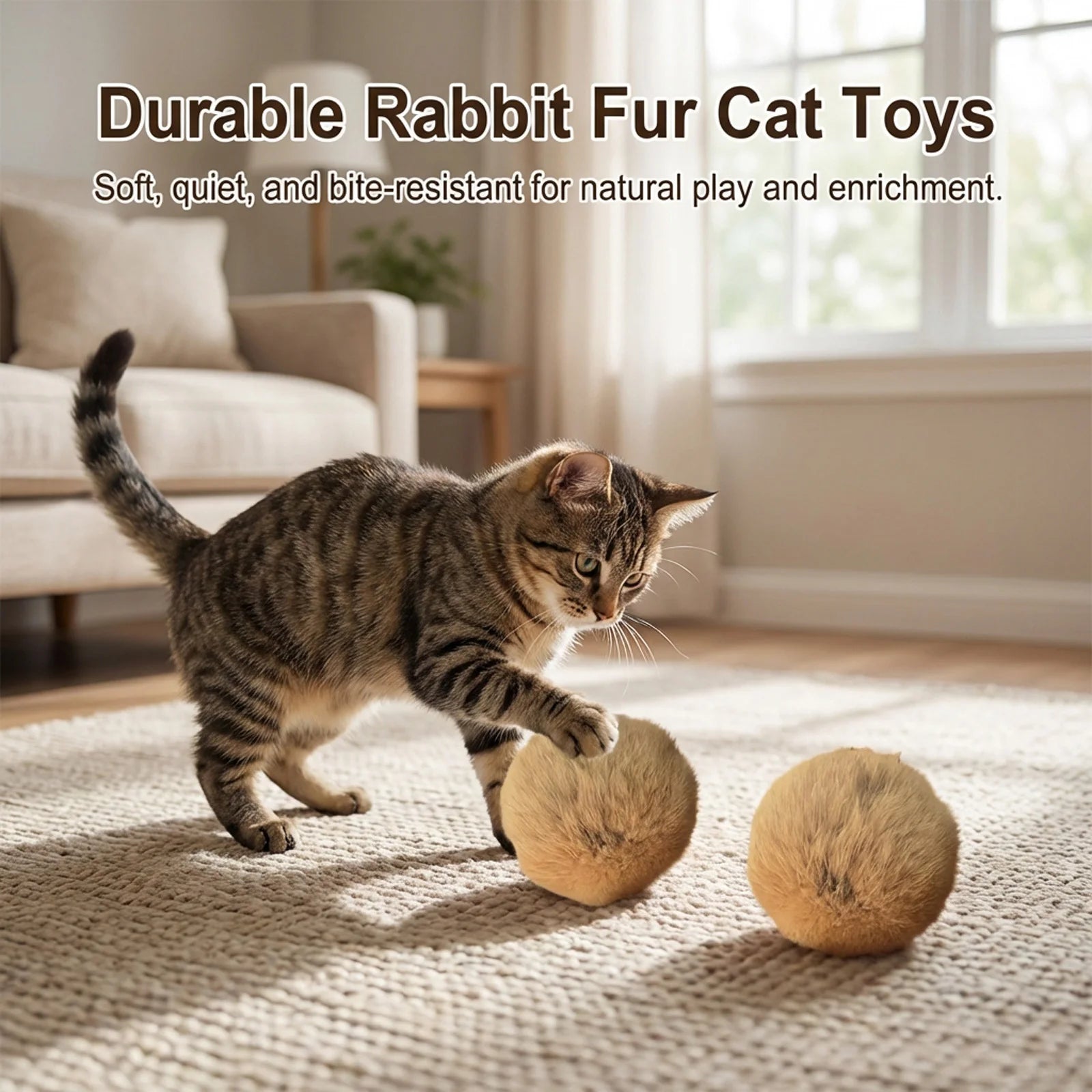 Rabbit Fur Catnip Ball Toy — Interactive Plush Chasing Toy for Cats