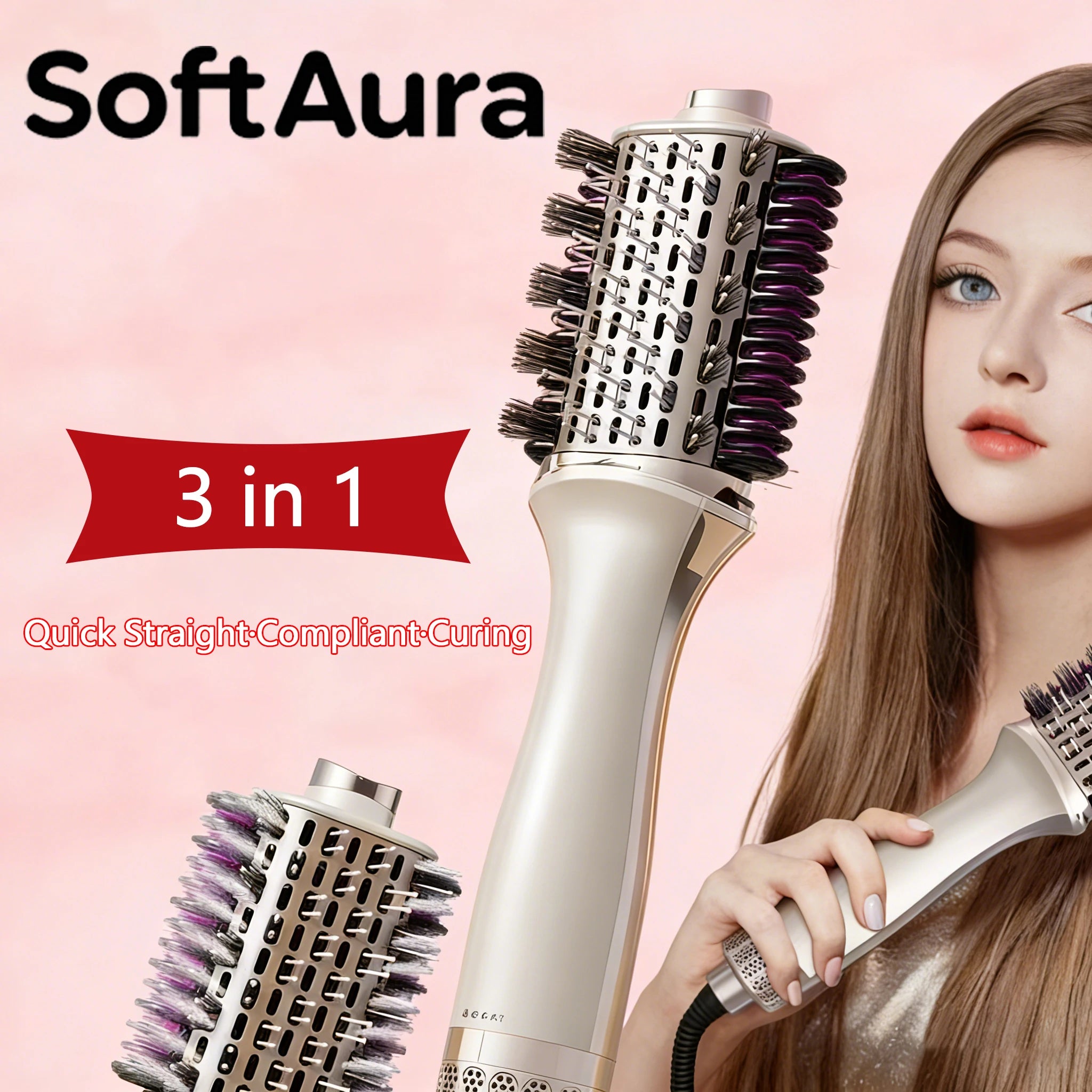 SoftAura 3-in-1 Hot Air Styling Brush — Automatic Curl and Straightener