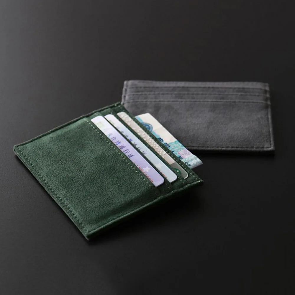 Slim Suede Leather Card Holder — Minimalist Multi-Slot Wallet