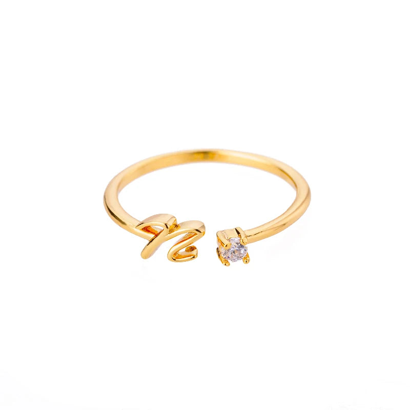 ICFTZWE Zircon Initial Letter Rings — Adjustable Stainless Steel Jewelry