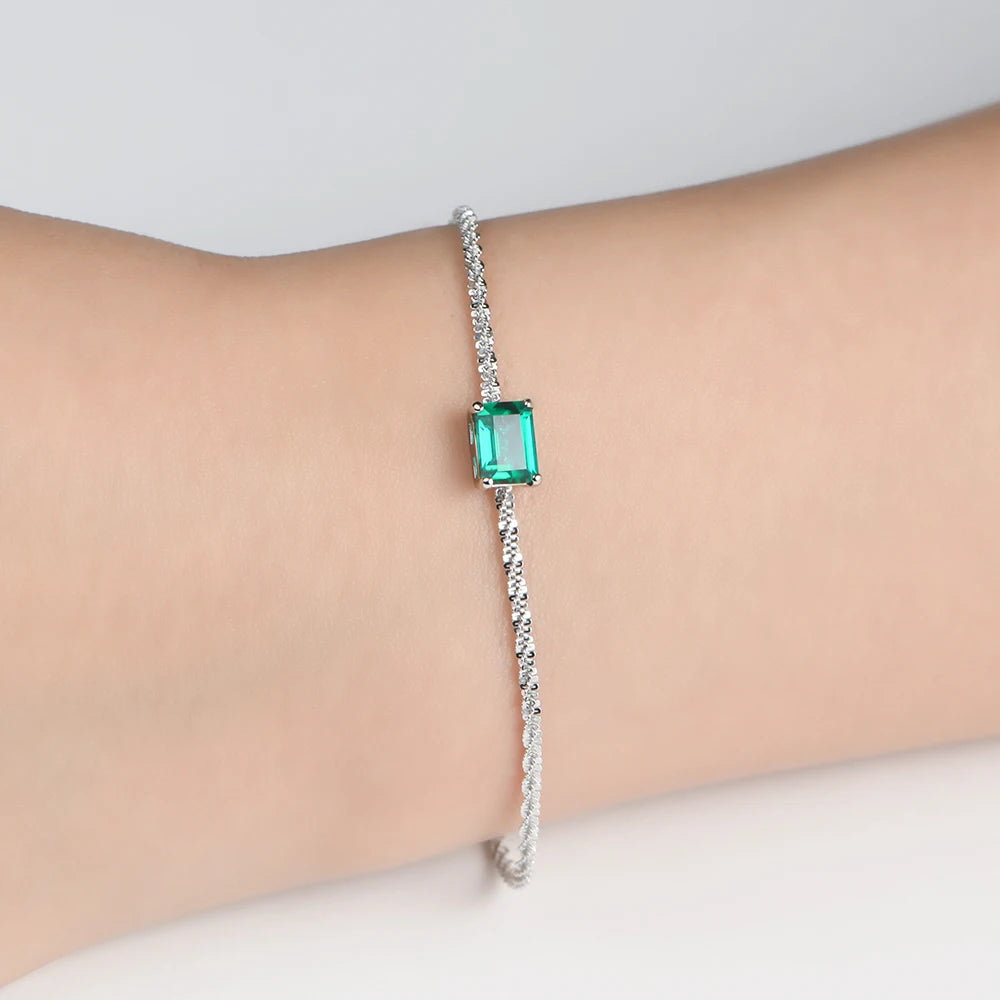 ATTAGEMS Emerald and Moissanite Bangle — 925 Sterling Silver Tennis Bracelet